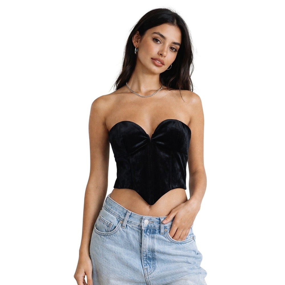 JW PEI Black Velvet Strapless‎ Corset Bustier Top Y2K Size 10